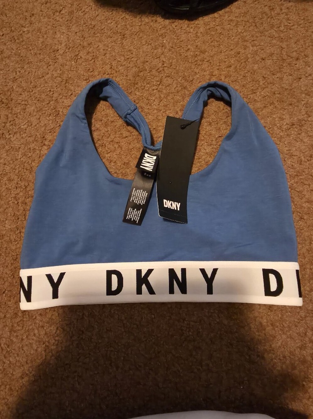 NWT-DKNY Blue Sports Bra with Logo Band